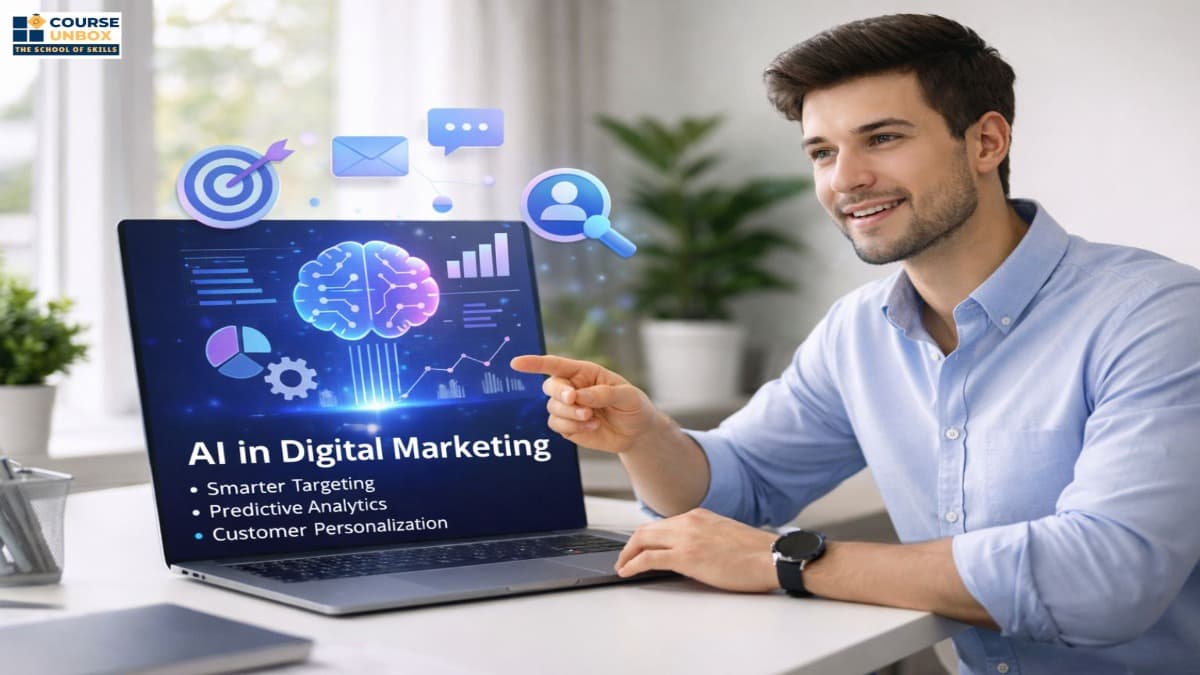 AI in Digital Marketing concept with data analytics dashboard