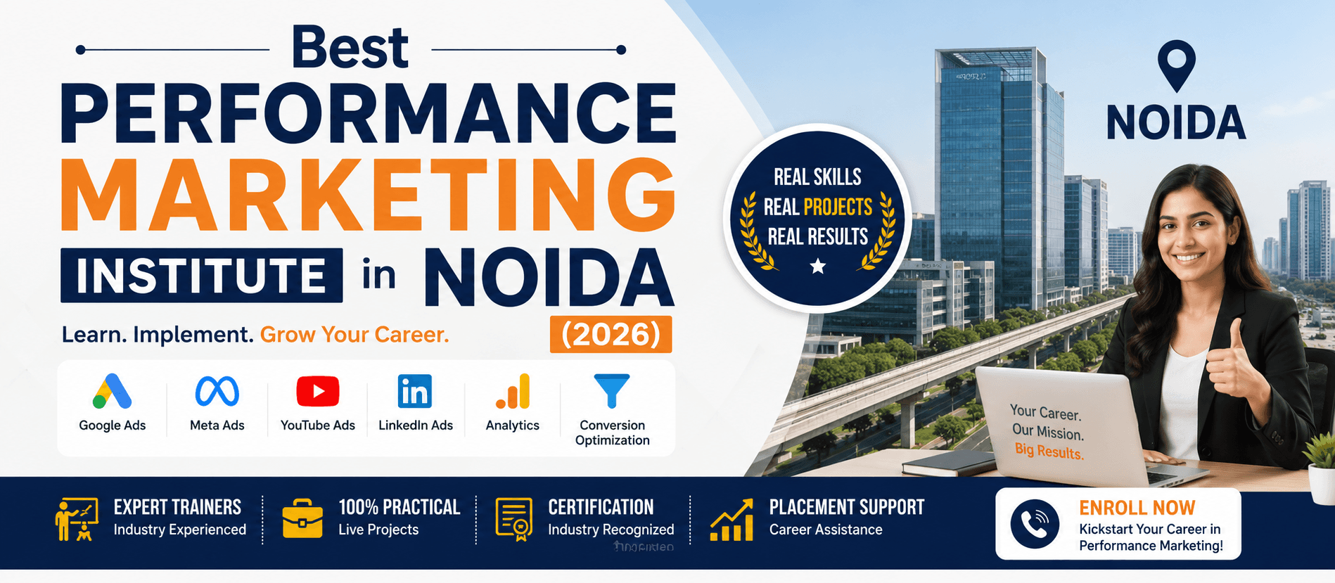 Students attending classes at the best performance marketing institute in Noida