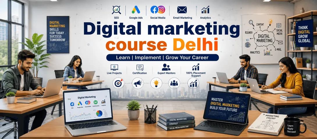 Digital marketing course Delhi students learning SEO and performance marketing at Course Unbox