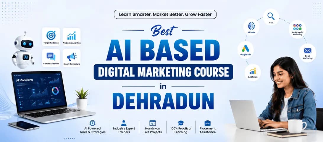 Students learning best AI-based digital marketing course in Dehradun at Course Unbox classroom