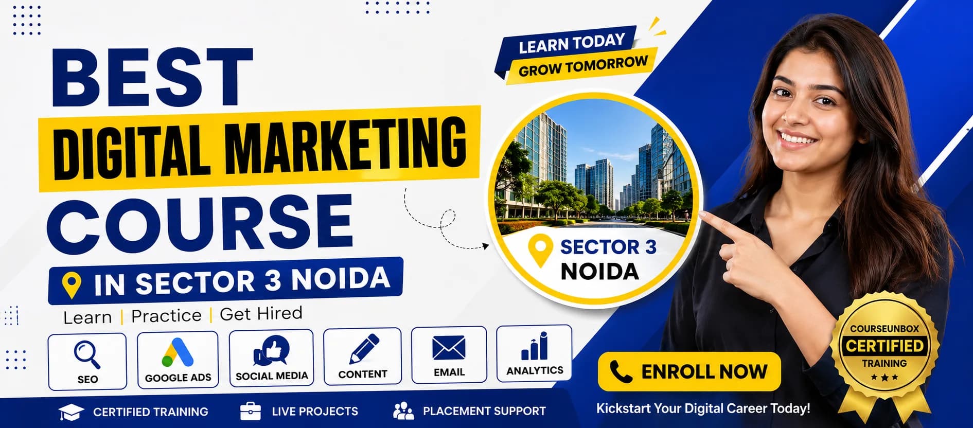 Best digital marketing course in Sector 3 Noida at CourseUnbox training institute