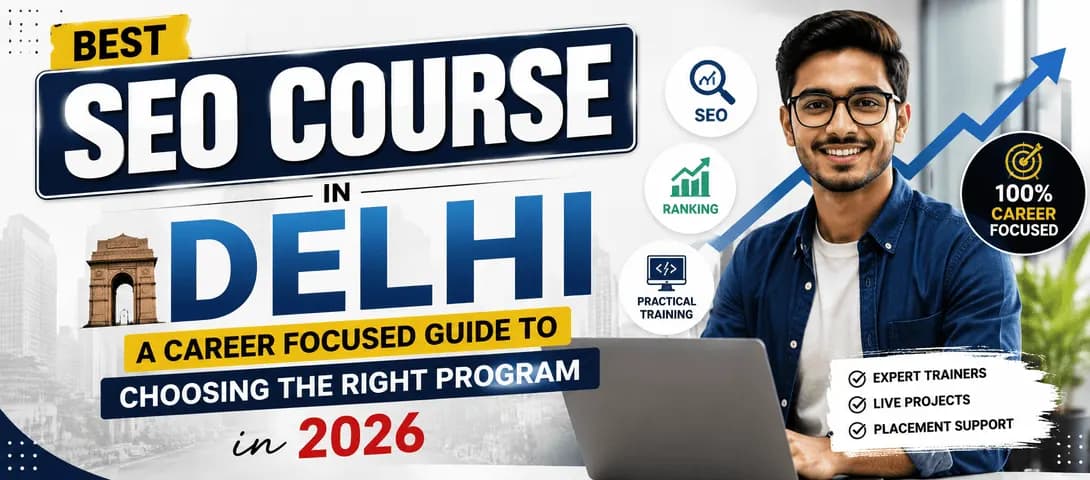 Learner reviewing an SEO audit dashboard while studying an SEO course in Delhi