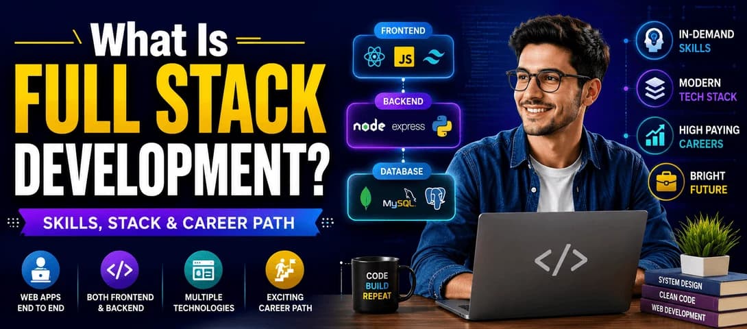 Developer working on full stack development, connecting front end interface design with back end server and database systems