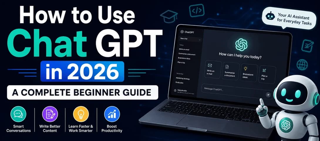Beginner learning how to use ChatGPT on a laptop with prompt examples on scree