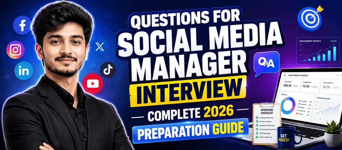 Candidate answering questions for social media manager interview with hiring panel in modern office