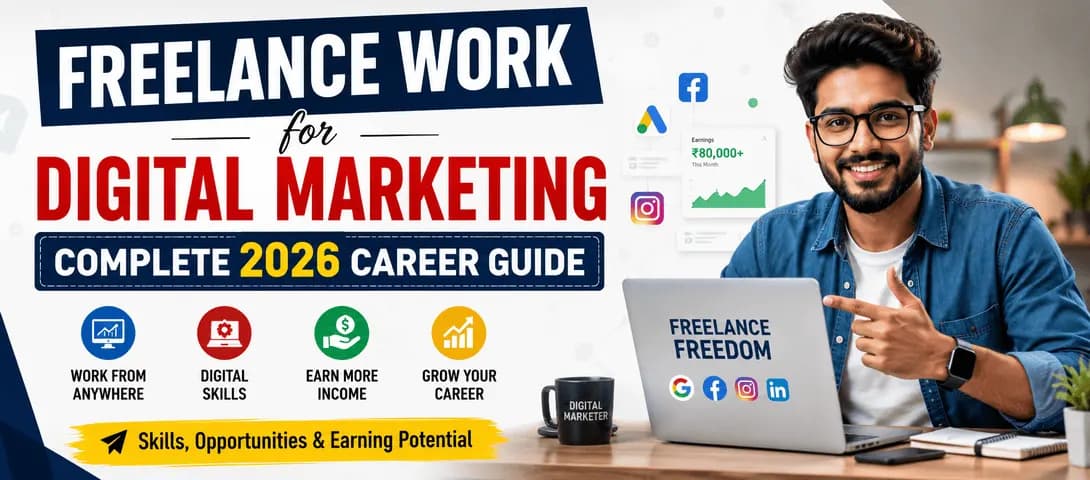 Freelance digital marketer working on laptop finding freelance work for digital marketing clients remotely