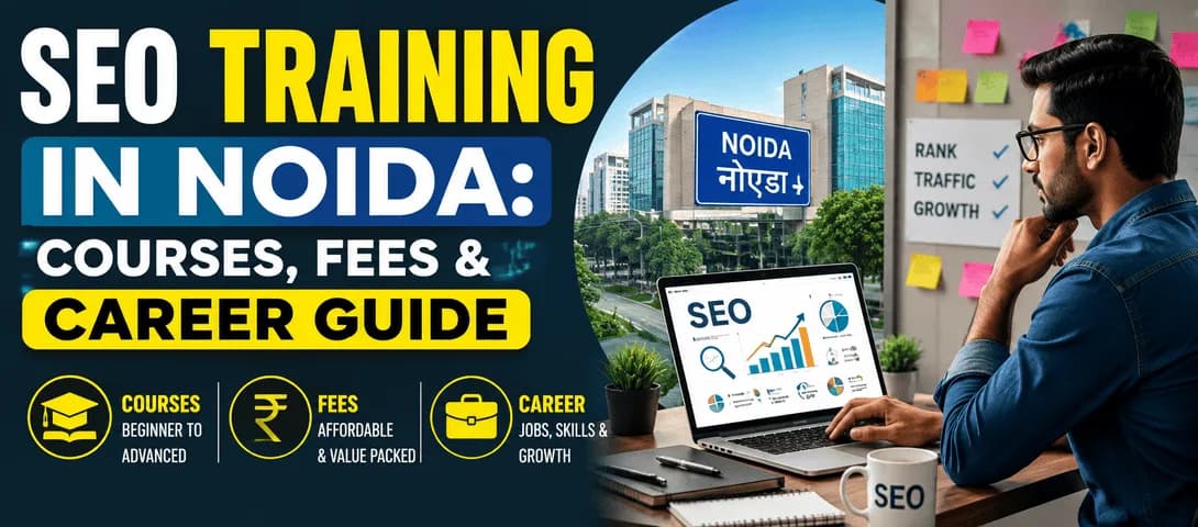 SEO training in Noida class showing students learning search engine optimization on laptops in a classroom