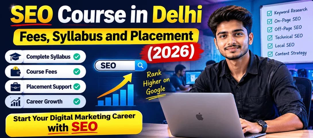 Students learning at an SEO course in Delhi-NCR with keyword and analytics dashboards