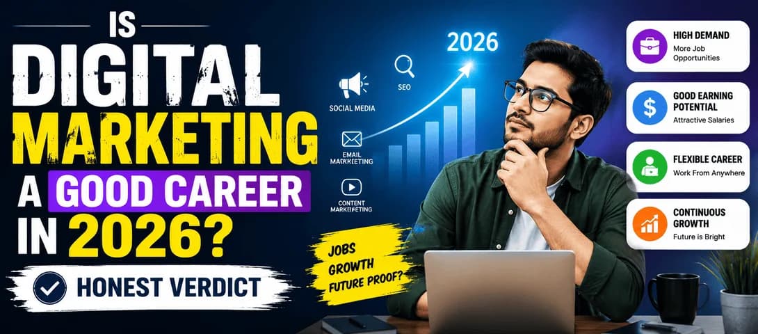 Young professional building a digital marketing career on a laptop with analytics dashboards