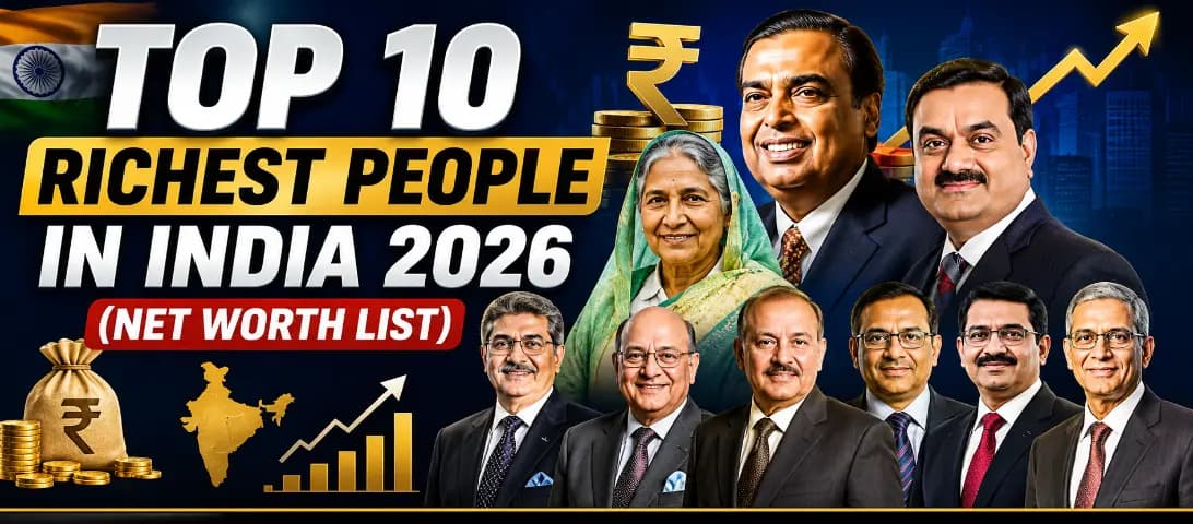 Text: Top 10 Richest People in India 2026 – Forbes Billionaires Ranking