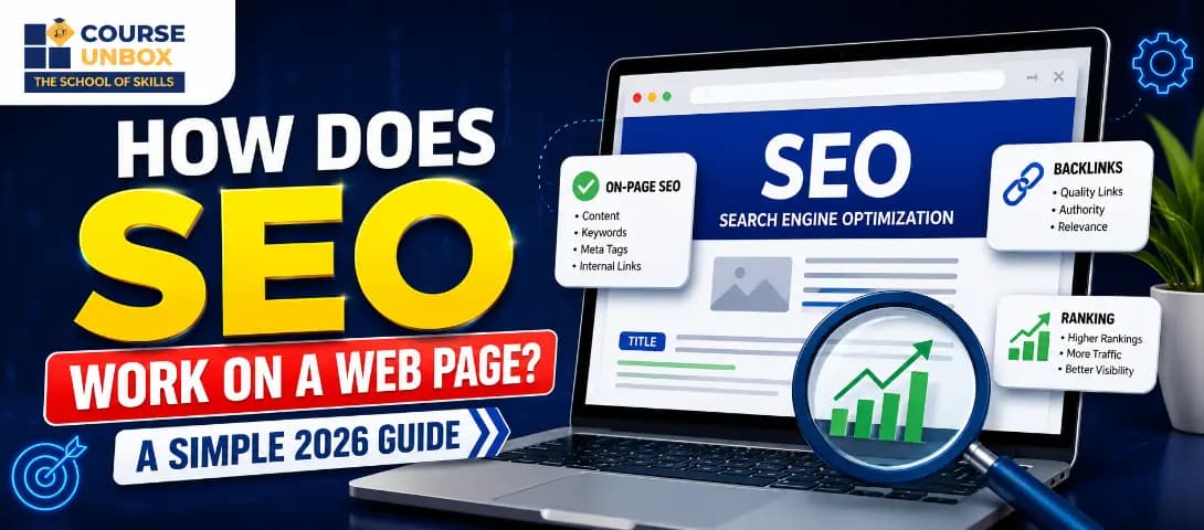 Diagram of how SEO works on a web page, from Googlebot crawling to indexing to ranking in a Google search result