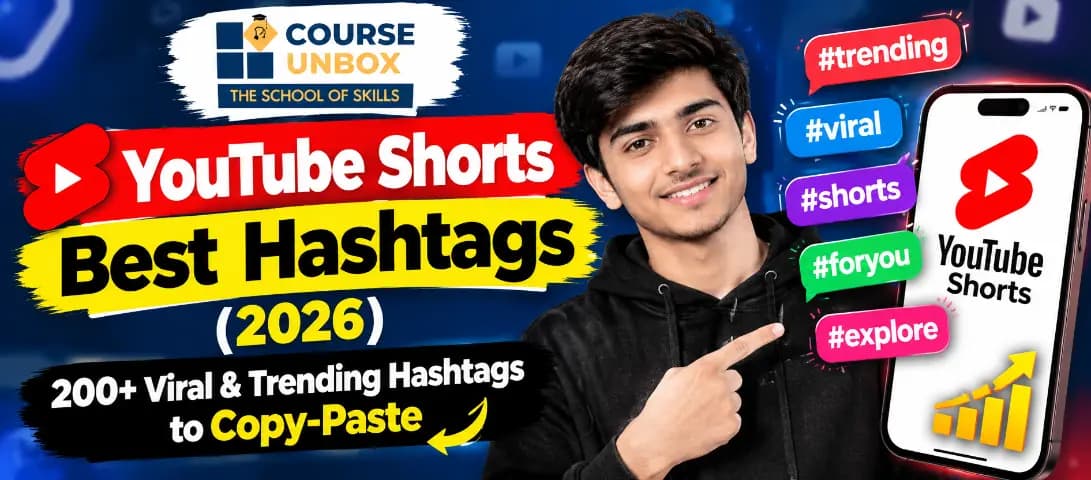 Best hashtags for YouTube Shorts in 2026 shown as copy-paste hashtag sets by niche on a phone screen