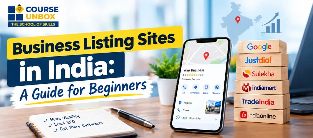 Indian small business owner creating free listings on business listing sites such as Google Business Profile and Justdial on a laptop