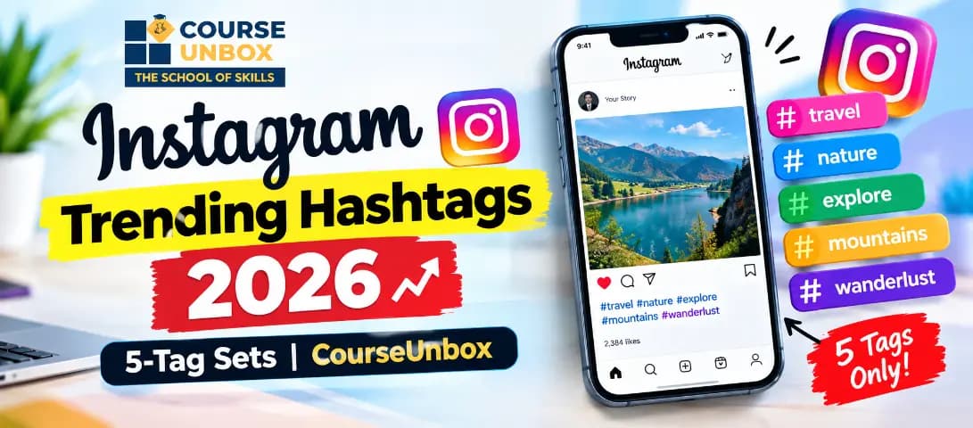 Phone showing Instagram with five hashtags in a caption under the 5-hashtag limit